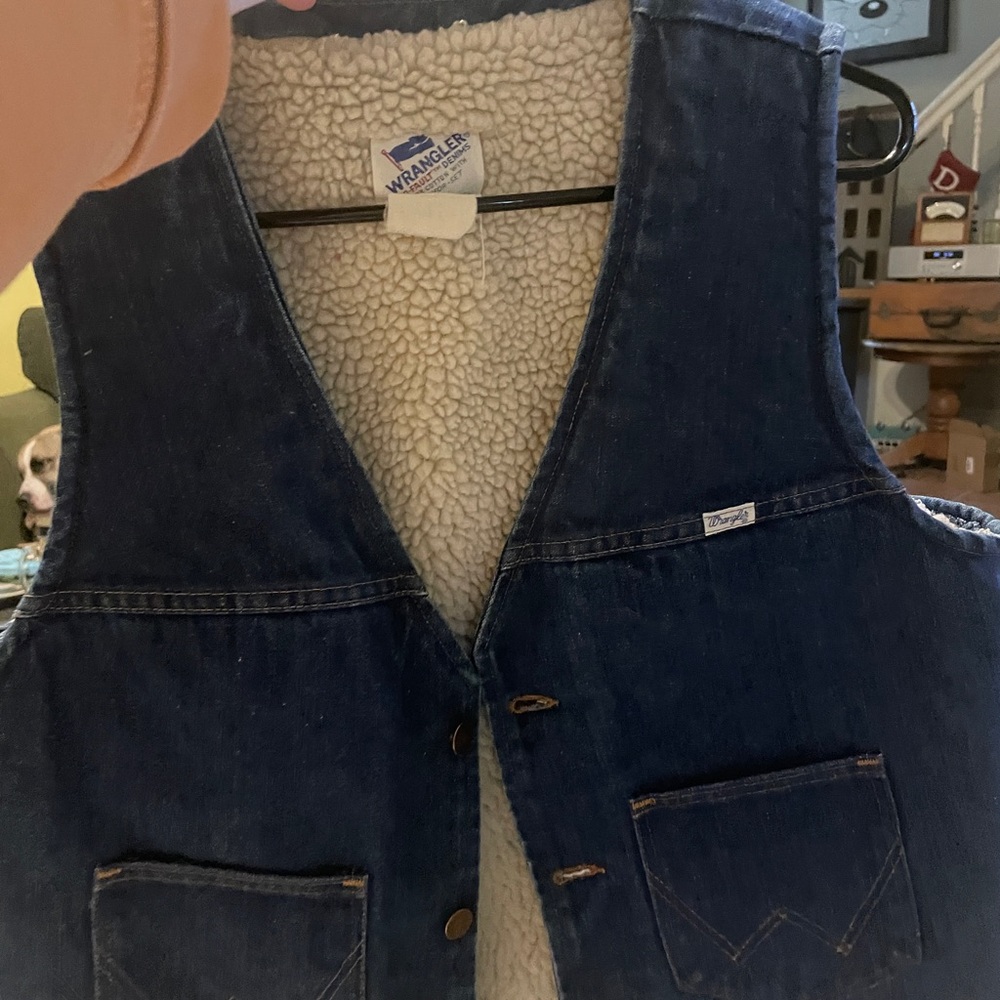 Wrangler White Sherpa Lined Denim Vest